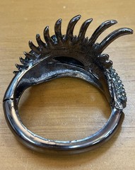 Black Swan Statement Hinge Cuff Bracelet Rhinestones Size 7″ around the inside
