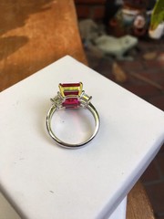 7.60Ct Emerald Cut Lab Created Ruby Engagement Silver Ring 14K White Gold Plated