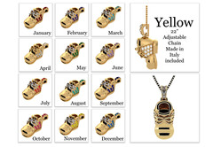 10K/14K Solid Gold/Gold Plated Silver Baby Shoe Birthstone Pendant Necklace