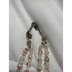 Pink White Multi Strand Beaded Necklace Faux Pearl Glass Teardrop Pendant