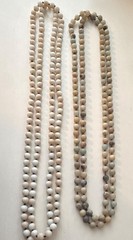 Lot of 2 Round Stone Beaded Strand Necklaces White Beige Gray Ball/Bead