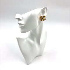CHANEL Vintage Matelasse Coco Mark earrings gold GP