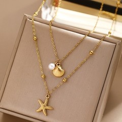 Double-layer starfish shell holiday wind stacked necklace female high-end light