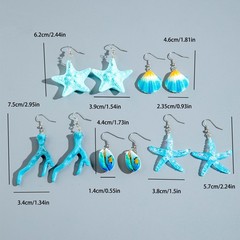 5 Pairs Bohemian Resin Starfish Drop Earrings Ocean Style Beach Vacation Jewelry