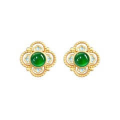 Jade Four-Leaf Clover Stud Earrings Minimalist Bamboo 18K Gold Plated Gemstone
