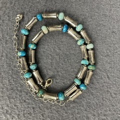 Necklace Blue Turquoise Stone Beaded Silver Tone Tube 17 In Womens Jewelry