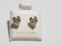 10k Solid Y.Gold 4mm-6mm Heart CZ Stud Earrings + Safety Screw Back + Free Box