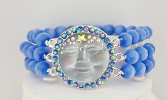KIRKS FOLLY Venus 25mm Seaview Moon Crystal Stretch Bracelet Silvertone Blue