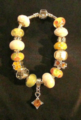 Yellow & White Murano Glass Bead & Crystal Silver 7.5″ Charm Bracelet (#1380)NEW