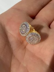 Pretty Halo Stud Earring In Round Cut Simulated Diamond 14k Yellow Gold Plated