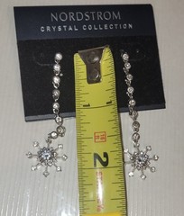 Snowflake Rhinestone Drop Earrings Silver Tone Dangle Winter Holiday NWT