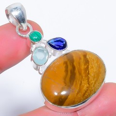 Wave Jasper & Sapphire Simulated 925 Silver Plated Jewelry Pendant 2.0″ S2792