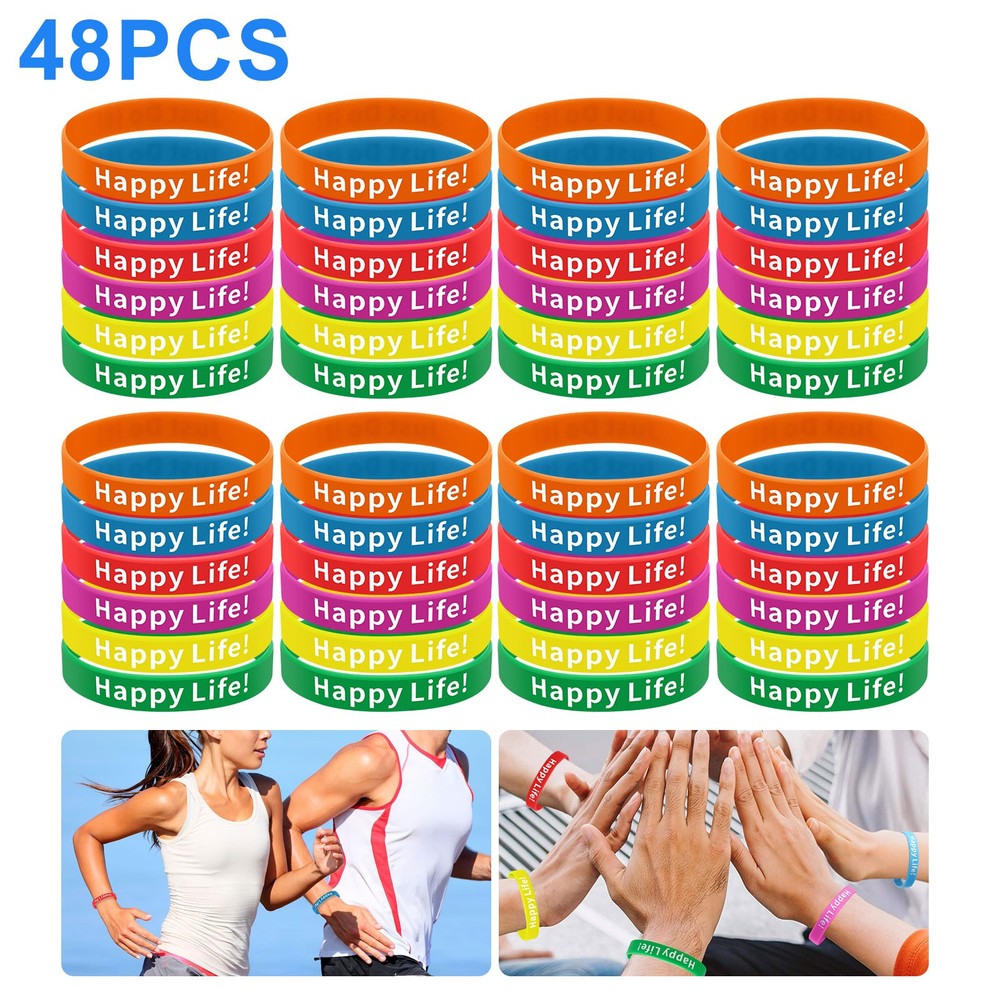 48X Silicone Wristbands Bulk Colorful Rubber Bracelets Party Favors Teens Adults