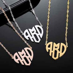 Personalized Custom Heart Monogram Necklace Name Initials Jewelry Pendant Women