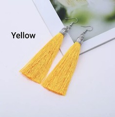 1 Pair Bohemian Long Tassel Drop Dangle Stud Earrings Women Red Blue White Silk