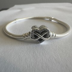 NEW Pandora Moments Silver Snake Chain Bracelet Infinity Heart Clasp