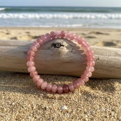 Pink Strawberry Quartz Beaded Bracelet Stretch Meaningful Gemstone Crystal Boho
