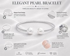 Silver Rhinestone Cuff Bangle Bracelet Created Pearl Jewelry Prom Pageant Bridal