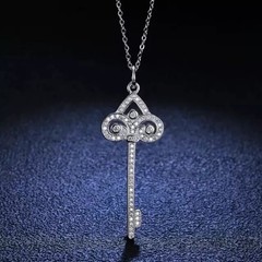 Unique Key Shape Pendant 14k White Gold Plated 1Ct Round Cut Simulated Diamond