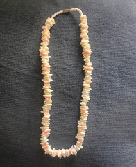 Pink & White Natural Shell Chip Beaded Necklace Strand, Barrel Clasp