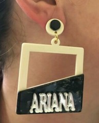 Personalized Custom White and Black Marble Earrings Name Plate LaserCut Stunning