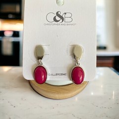 Christopher & Banks Silver Tone/Fuchsia 1 1/4″ Dangle/Drop Earrings-NWT