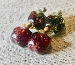 Glitter Fruit Earrings Set, Resin Apple Pear Cherry Studs, Cute Handmade Jewelry
