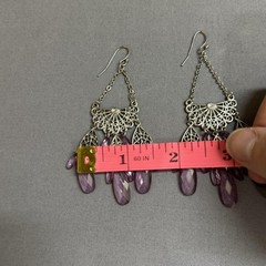 Purple Teardrop Chandelier Dangle Drop Earrings 3.5 In Womens Filigree Jewelry