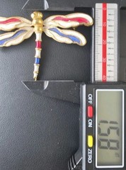 Vintage Estate Dragonfly Brooch Pin Gold Red Blue White Enamel