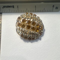 Gold Tone Metal Brooch Pin w/ Yellow Prong-Set Rhinestones. Vintage. Stamped.