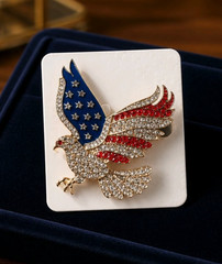 Crystal Eagle Brooch Pin Red White Blue Rhinestone Patriotic Glam Gold Silver 2