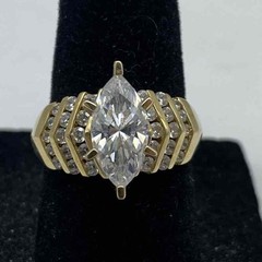14K Yellow Gold Marquise Cubic Zirconia CZ Statement Ring Size 5.75 5.0g