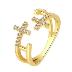3Pcs Women’s Faith Rhinestone Cross Open Stackable Adjustable Christian Ring Set
