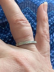 Ring White Opal Inlay Silver Stackable Size 6