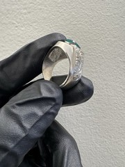 925 Silver Signet Ring Size 8.5 Oval Green Emerald Gemstone Stone