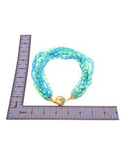 Lucite 12-strand Blue Green Glass Beaded Statement Necklace Gold Tone Box Clasp