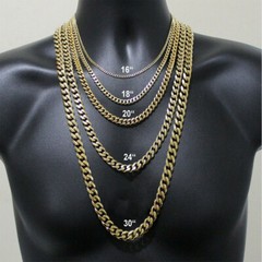 3/5/7/9/11mm Gold Plated Stainless Steel Curb Cuban Chain Necklace/Bracelet Men