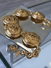 CHANEL Bracelet Bangle AUTH logo coco Gold Matelasse CC Rare Coin Medal F/S