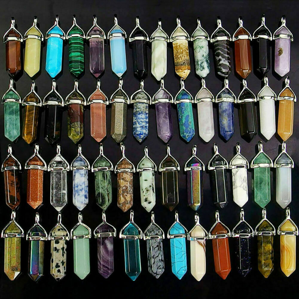 16PCS Hexagonal Healing Pointed Crystal Stone Quartz Necklace Jewelry US