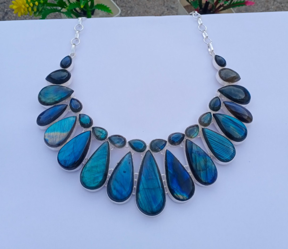 Natural Labradorite Gemstone 925 Sterling silver Handmade Necklace Jewelry