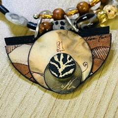 Signed Artisan Handmade Multi Strand Beaded Necklace Abstract Pendant Boho