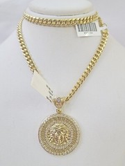 10k Yellow Gold Chain Head Charm Pendant 5mm Miami Cuban Link Necklace 18″-26″