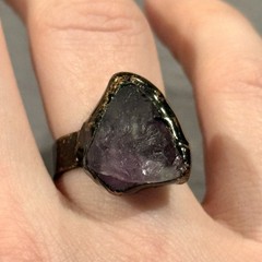 New Fluorite Crystal Stone & Copper Alloy Ring, Size 7/Adjustable, See Below!