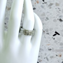 925 Sterling Silver Engraved Floral Scroll Band Ring No Stone Size 7