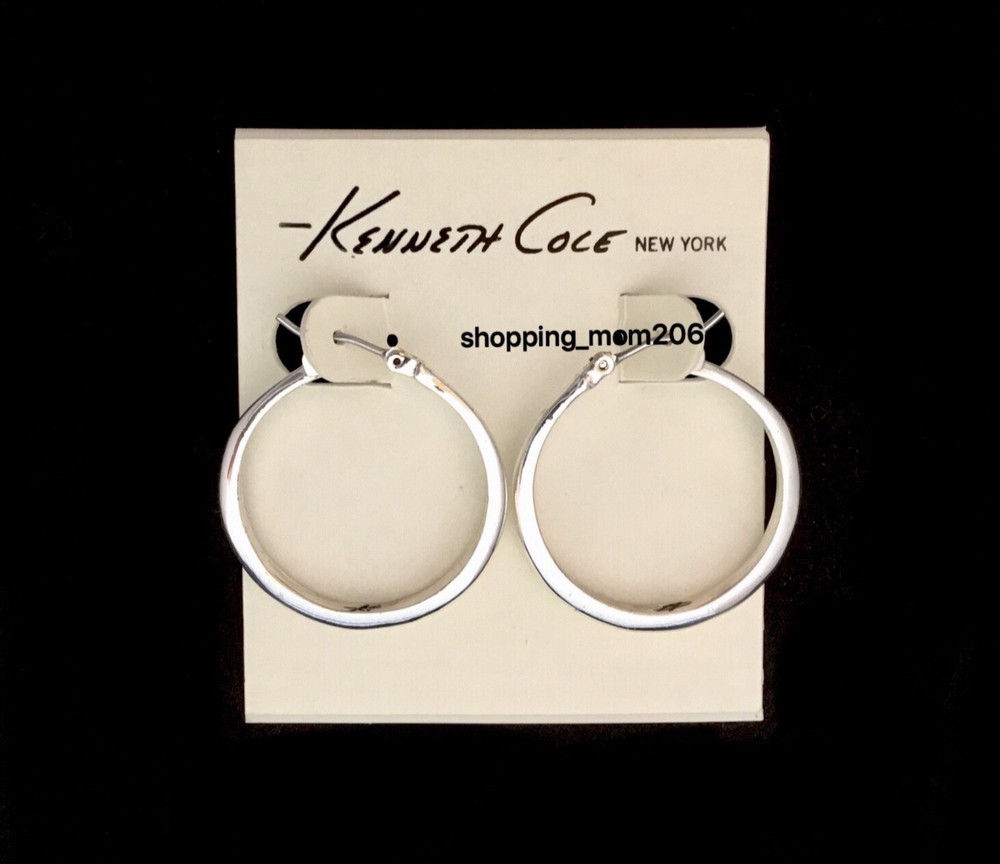 Kenneth Cole Silver Tone Hoop Earrings 1″