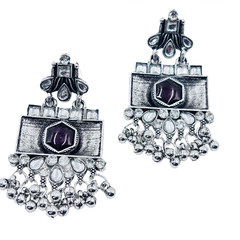 Oxidized Silver Plated Statement Dangle Earrings with Artificial Stones jewelry