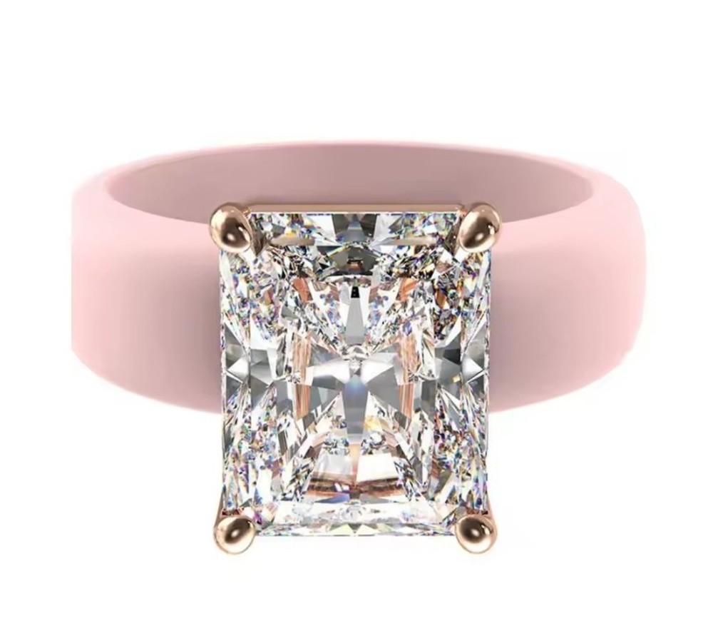 CZ Silicone Ring Pink Band Size 5 With a Square Shaped princess cut CZ