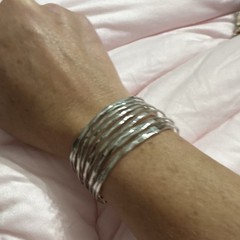 Silver Tone Multi-Row Wavy Open Cuff Bracelet Adjustable Metal No Stone