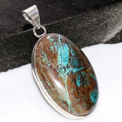 925 Silver Plated Chrysocolla Pendant 2″ Statement Jewelry Most Beautiful MJ