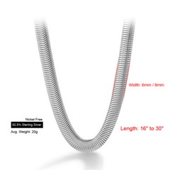 925 Sterling Silver 8mm Soft Snake Chain Flat Snake Curb Chain Necklace Women’s